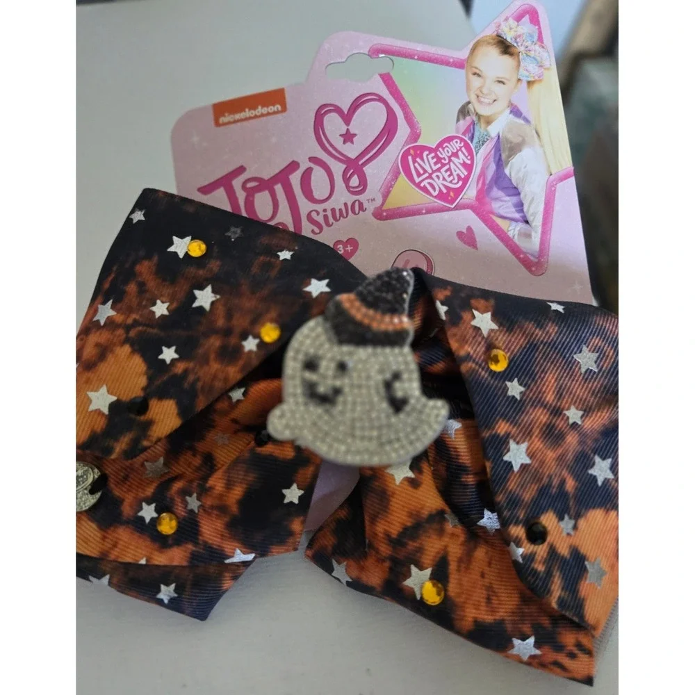JoJo Siwa Halloween Ghost Hair Bow Orange Black Tie Dye Rhinestone Stars NWT